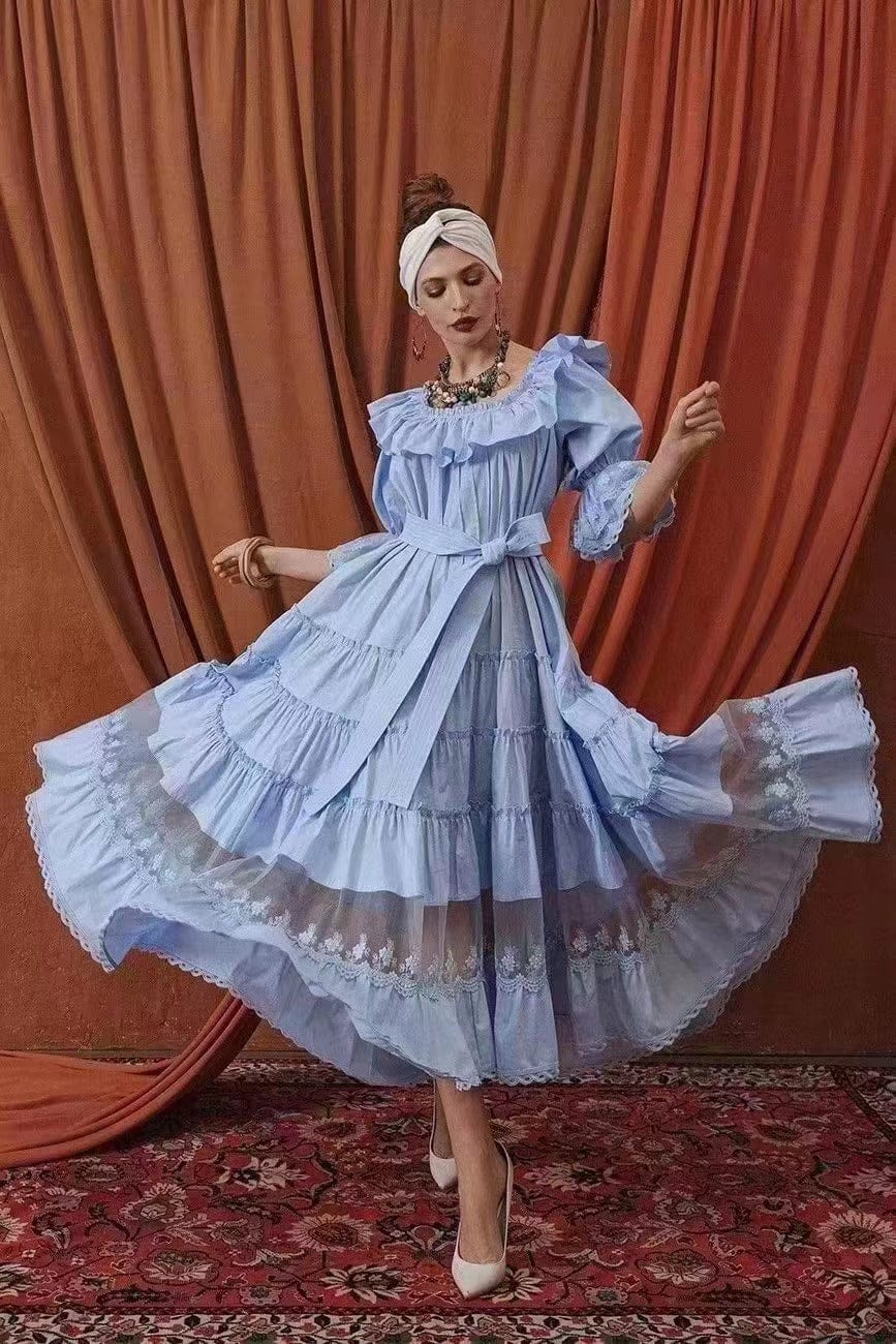 Vestidos Verano Temperament And Elegant Style Solid Dress 2022 Autumn New Puff Sleeves Short-sleeve Ruffled Dress