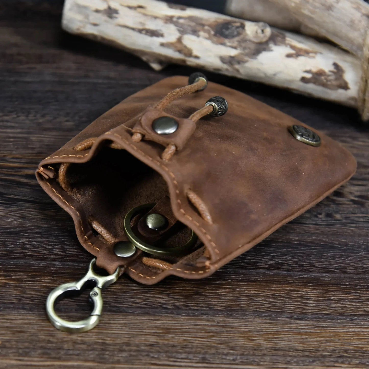 Vintage Drawstring Bag  Genuine Leather Coin Purse Pouch With Buckle For Men and Women