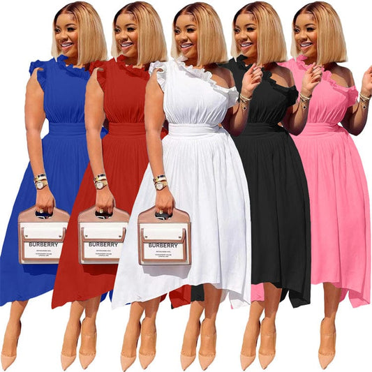 Vintage Dress For Ladies Ruffles One Shoulder Club Plus Size Summer Women Cocktail Dresses