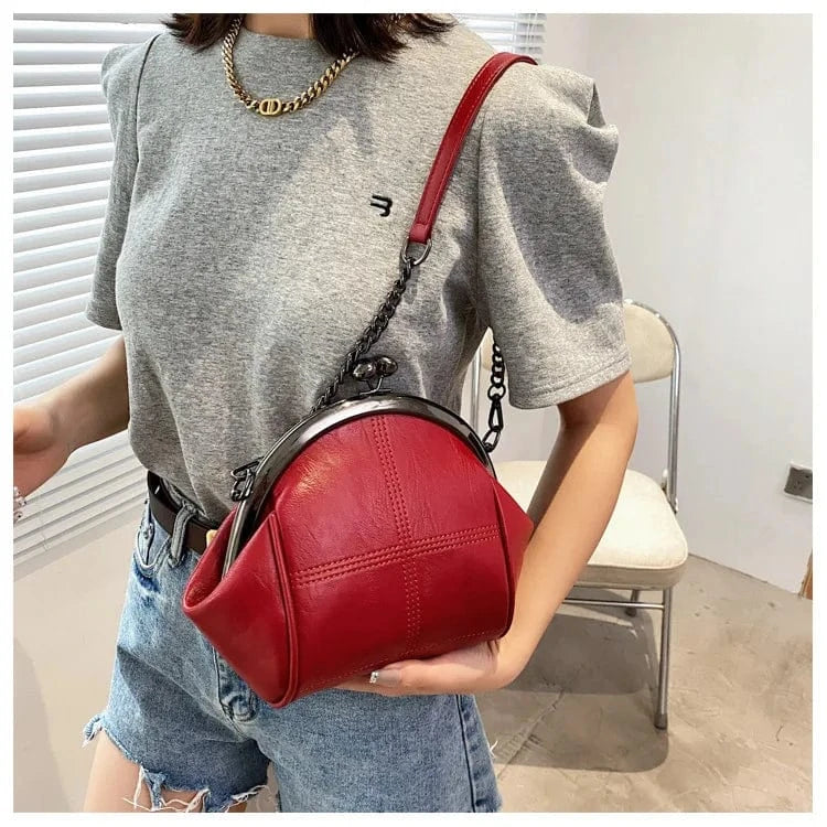 Vintage Fashion Crossbody Bags For Women Thread Large Capacity PU Leather Shell Purses And Handbags 2024 Luxury Designer Bag