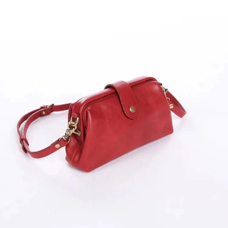 Vintage Genuine Leather Crossbody Shoulder Bag with Shoulder Straps Messenger Bag For Women