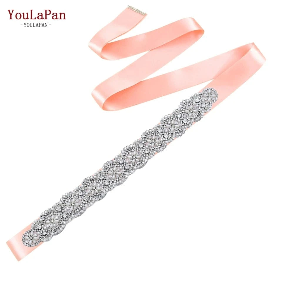 vintage pink Ribbon YouLaPan S04C Rhinestone Party Dress Belt Luxury Bridal Sash Ribbon For Ladies Evening Dress Bridal Jewelry Belt