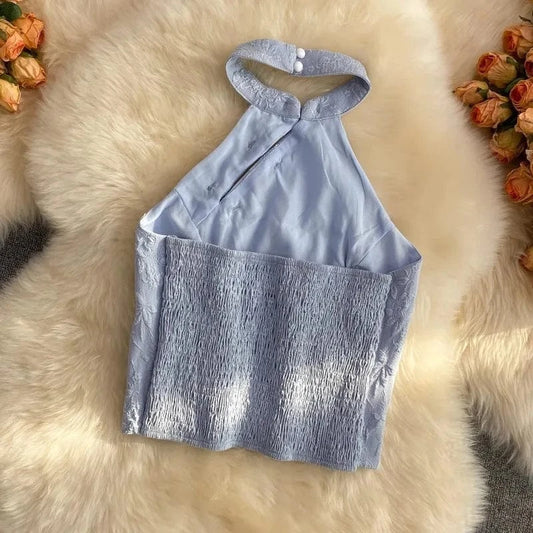 Vintage Sleeveless Blouses Hollow Out Crochet Floral Crop Tops Korean Summer Elegant Shirts Fashion Women New Casual Short Top