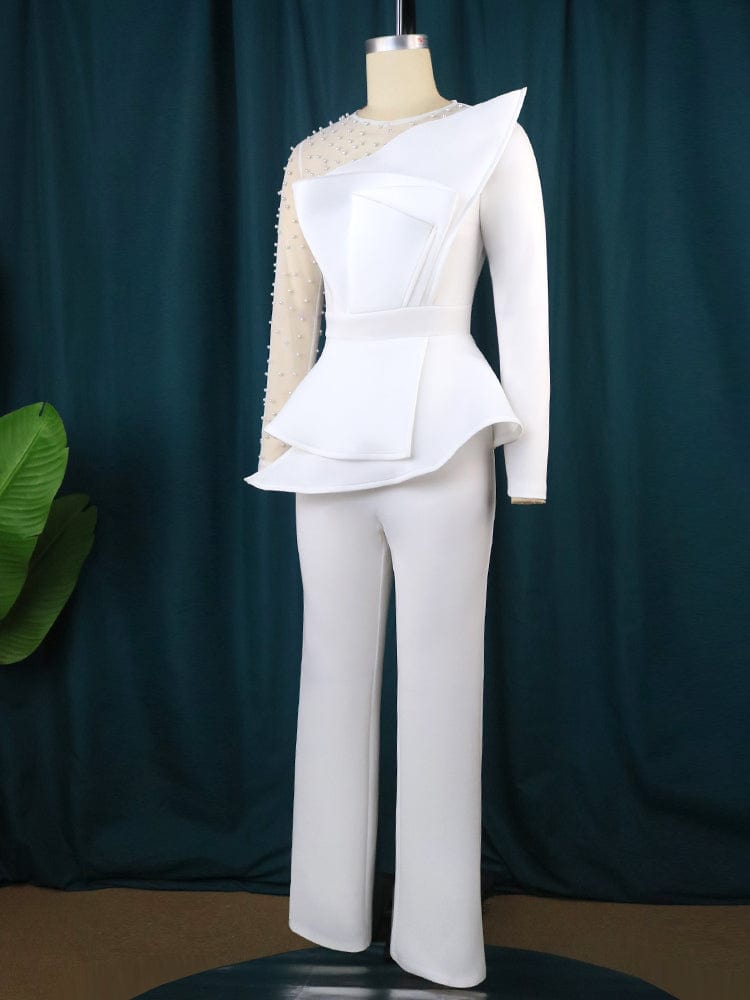 Vintage Straight Wide Leg Elegant Party Evening Women's Jumpsuits Beaded