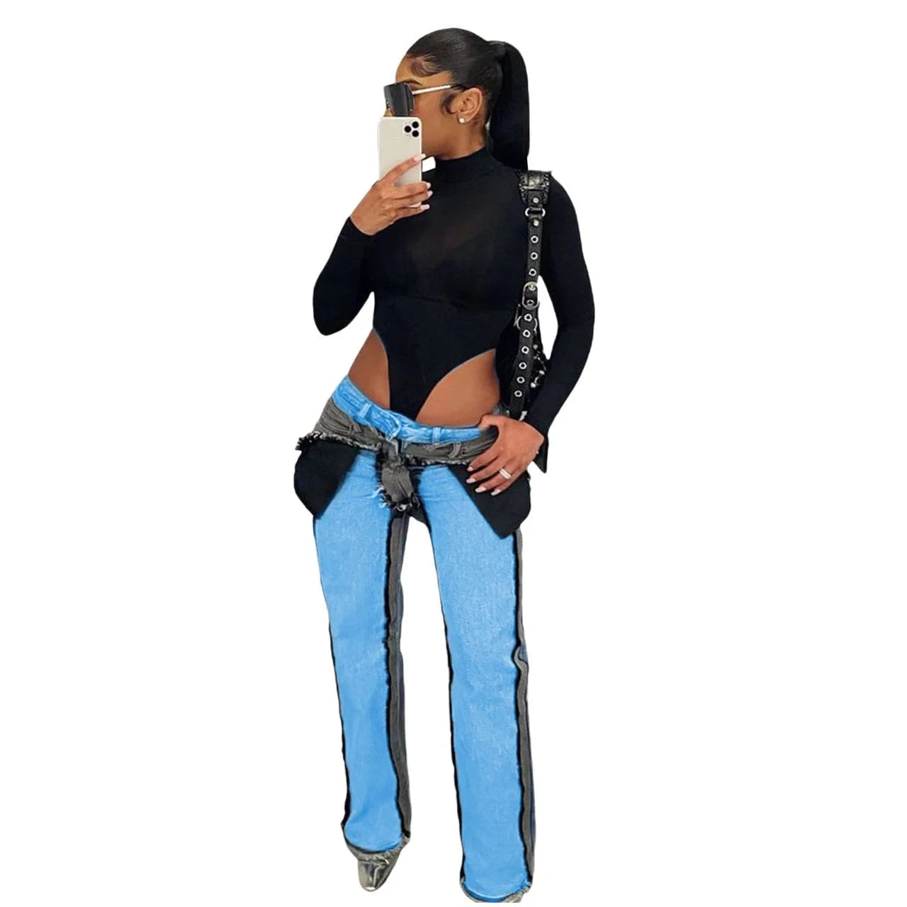 Vintage Two-Tone Patchwork Denim Jeans