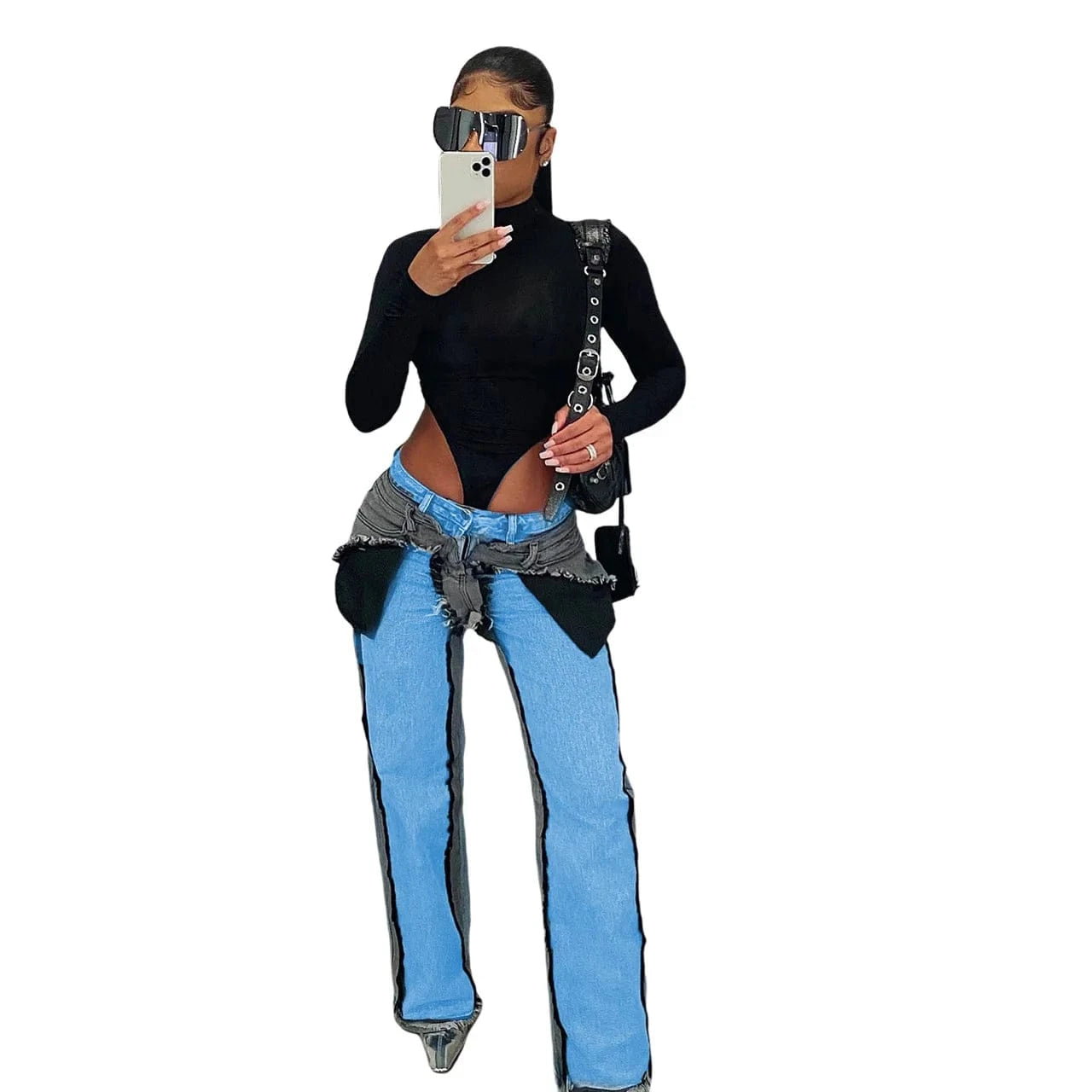 Vintage Two-Tone Patchwork Denim Jeans