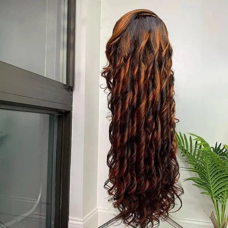 Virgin Brazilian Ombre Brown Color Deep Curly Cuticle Aligned Human Hair Lace Front Wigs