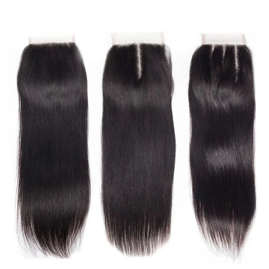 Virgin Hair Free Middle Three Parting Straight Wave Silk Top Closure Hair
