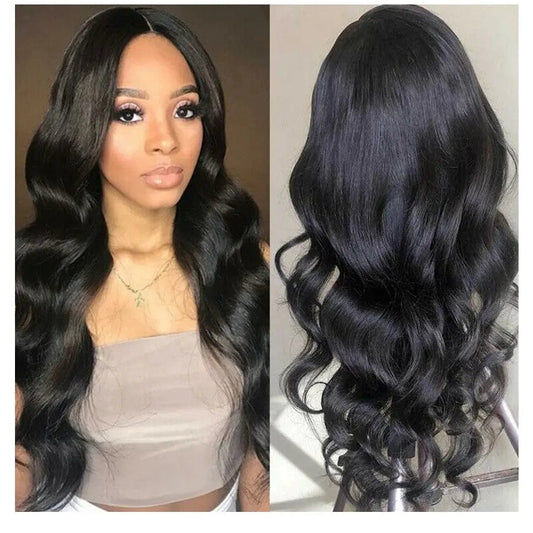 Virgin Natural Black Color Body Wave Wig Pre Plucked Bleached Knots Cuticle Aligned Glueless Lace Front Wigs