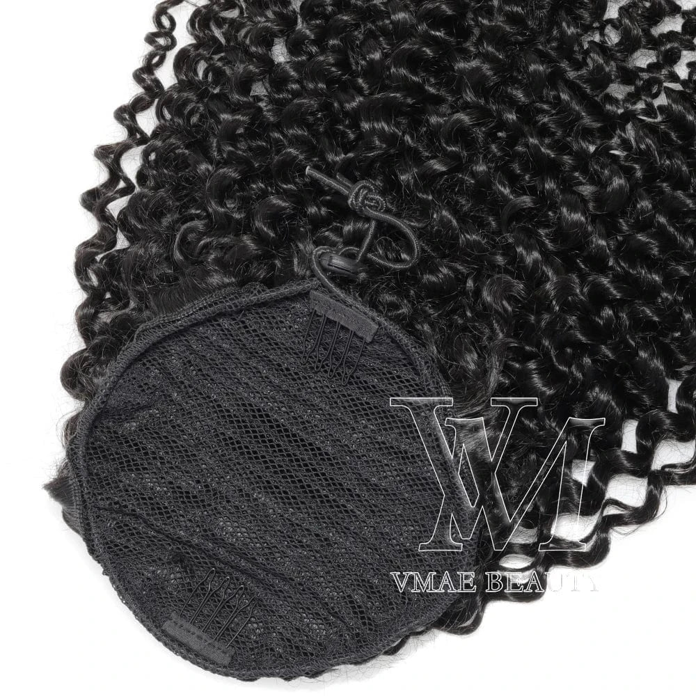 VMAE 100% Human Hair Ponytail 3A 3B 3C Kinky Curly Natural Color Wholesale Human Hair Drawstring Ponytail Human Hair Ponytail
