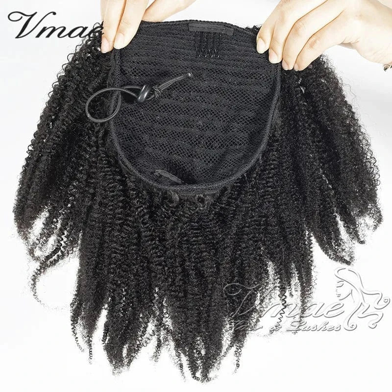 VMAE 100g Afro Kinky Curly Raw Virgin Hair Weaves Burmese 3A 3C 4B 4C One Donor Human Hair Drawstring Ponytail with Easy Combs