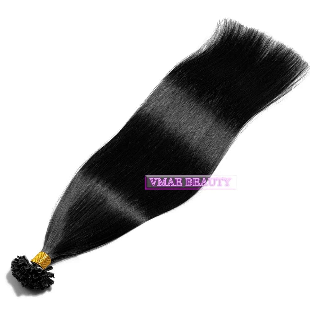 VMAE 100g Ukrainian 1# Black Color Bomb Slik Straight Raw Virgin One Donor Hair Weaves Pre Bonded U Tip Human Hair Extension