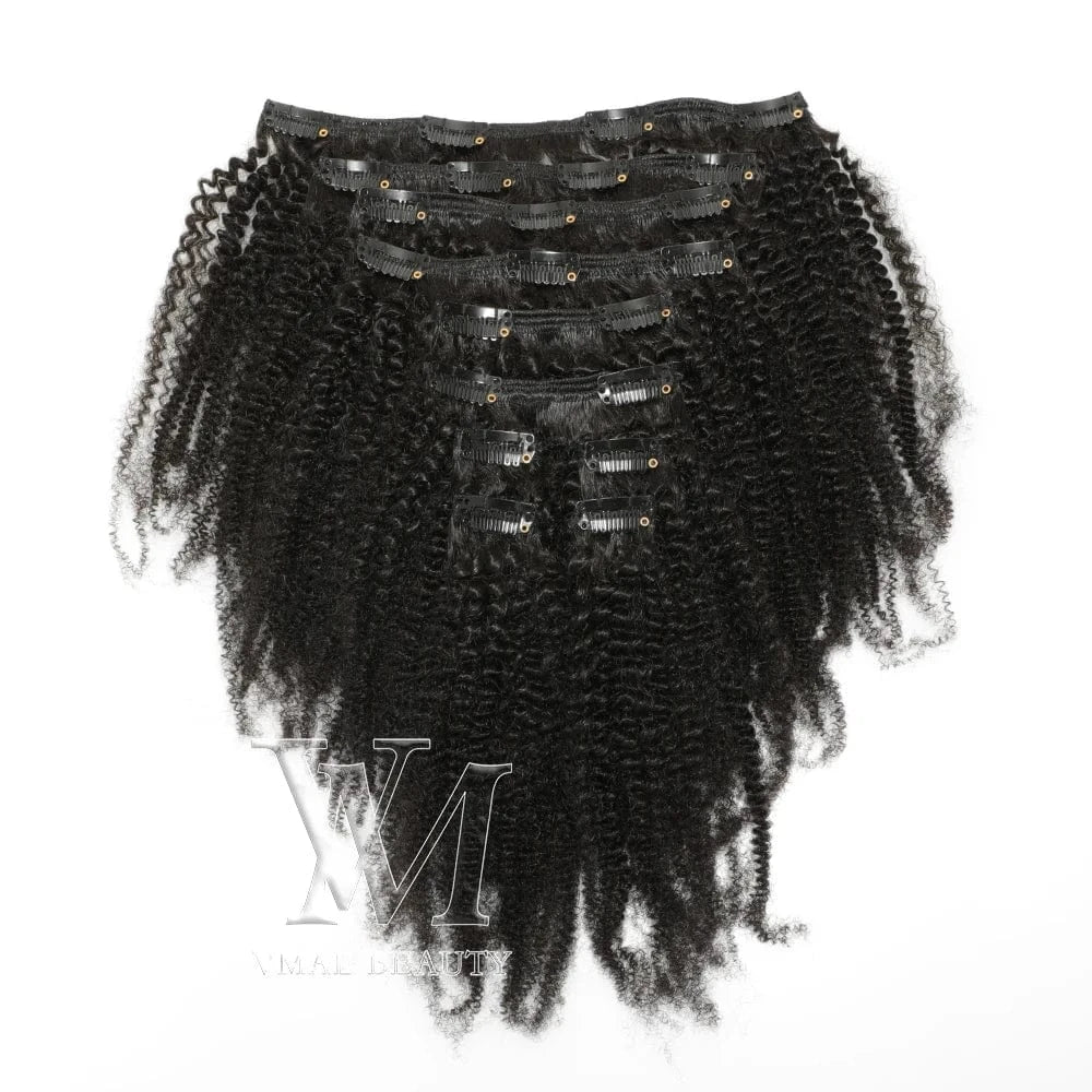 VMAE Best Quality Mongolian Raw Virgin Natural Black 100g Natural Black Afro Kinky Curly Clip In Extension Human Hair