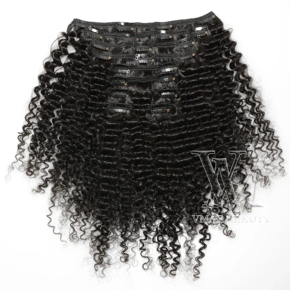 VMAE Best Quality Mongolian Raw Virgin Natural Black 100g Natural Black Afro Kinky Curly Clip In Extension Human Hair