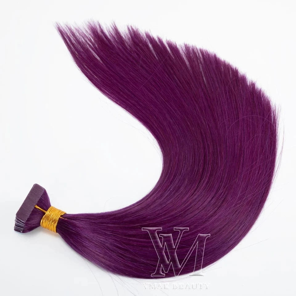 VMAE European Blue Pink Purple #60 Skin Weft Straight Double Drawn 40 Pieces 100g Remy Raw Human Tape In Hair Extension