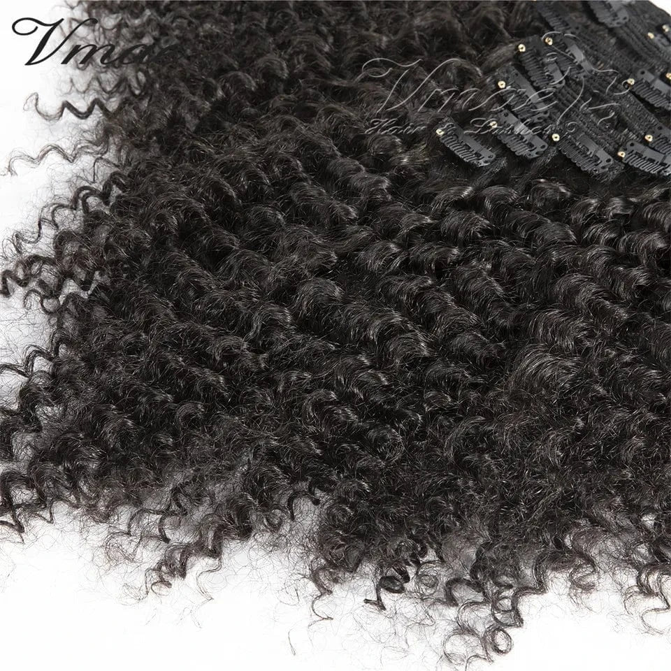 Vmae Factory Price 10 inch to 32 inch Natural Color 3A 3B 3C Kinky Curly Clip In Hair Pieces Human Remy Hair Extensions