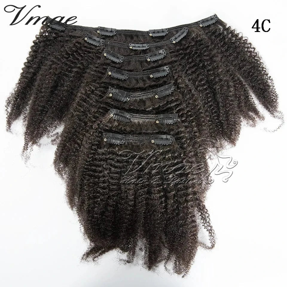 VMAE Good Quality Factory Directly Virgin Cuticle Aligned Hair Clips Human Extensions Clip In Kinky Clip Ins 4a 4b 4c Hair