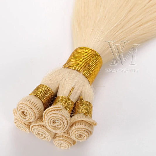 VMAE High Quality 100 Handmade Full Cuticle Aligned Virgin Hair Weft 613 Blonde Straight Handtied Hair Extension