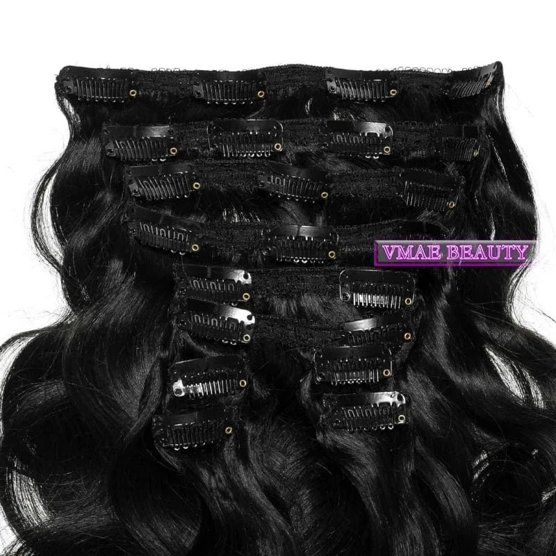 VMAE Indian Full Cuticle Aligned Virgin Kinky Curly Natural Body Water Wave Remy Raw Human Hair Clip In Extensions