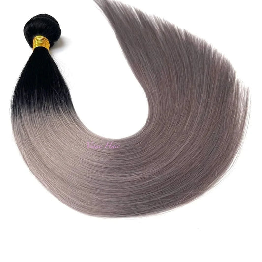 VMAE Natural Brazilian Hair Extension Raw Dark Roots Ombre #1 Grey Straight Cuticle Aligned Human Hair Weaves Bundles