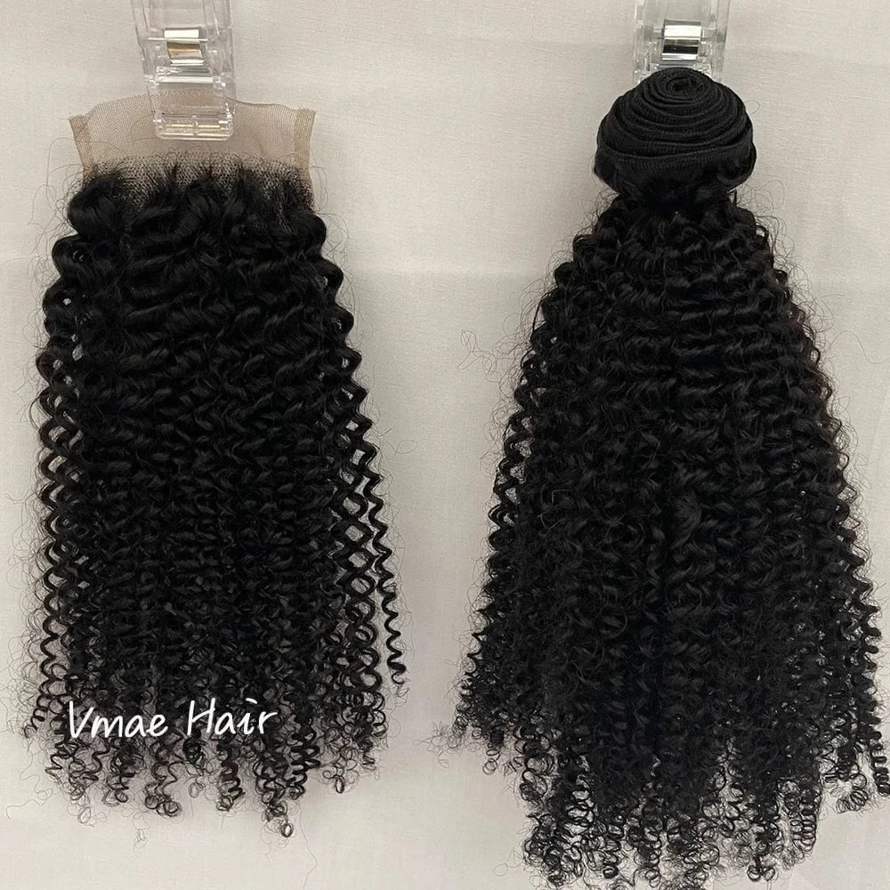 VMAE Raw Burmese Virgin Hair Cuticle Aligned 3A 3C 4A 4B 4C Kinky Afro Curly Human Hair Bundles with Closure Set HD Lace Closure