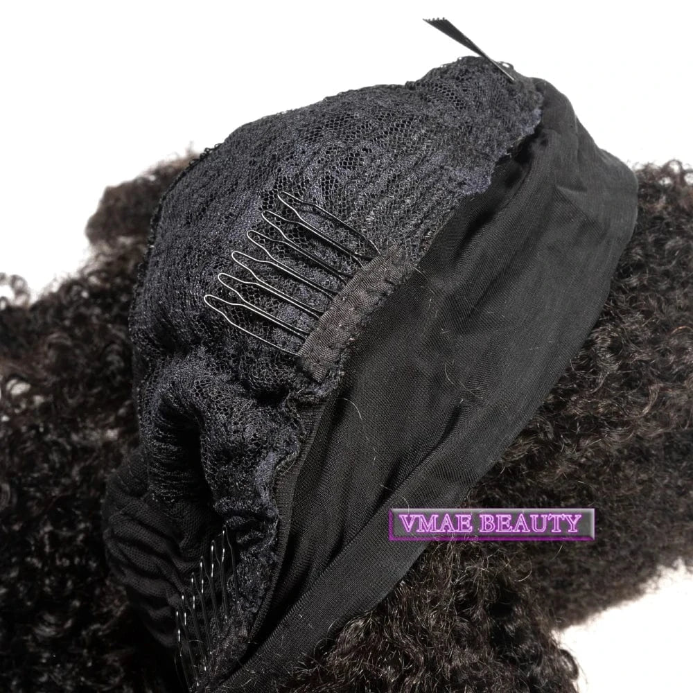 VMAE Raw Remy Hair Wig Extension Natural Color 130 Density Afro Curly Kinky Straight Headband Human Hair Wig