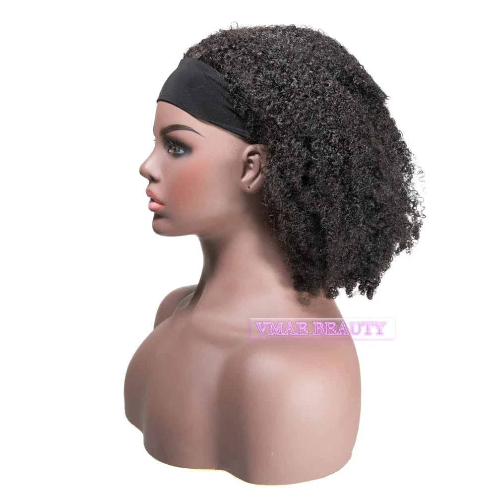 VMAE Raw Remy Hair Wig Extension Natural Color 130 Density Afro Curly Kinky Straight Headband Human Hair Wig