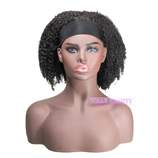 VMAE Raw Remy Hair Wig Extension Natural Color 130 Density Afro Curly Kinky Straight Headband Human Hair Wig