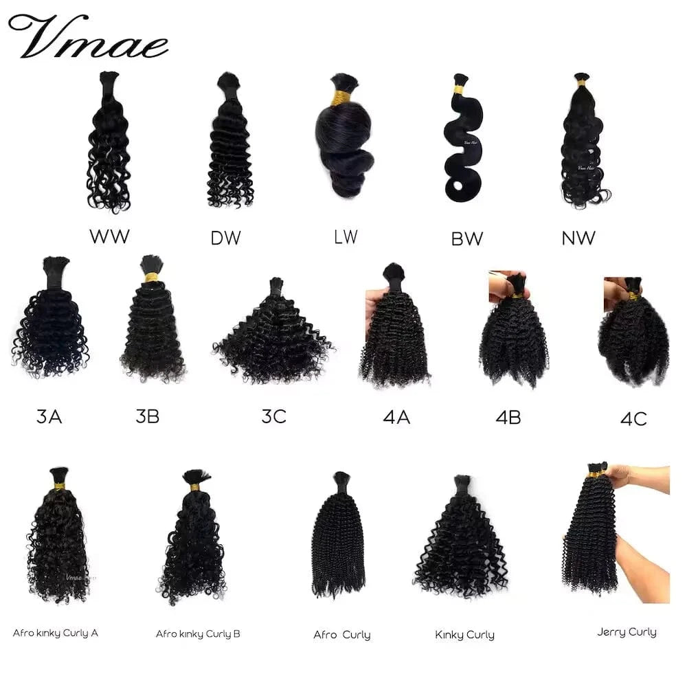 VMAE Unprocessed Virgin Indian Hair Bulk Natural Wave Curl 3B Style No Weft Afro Kinky Human Braiding Hair
