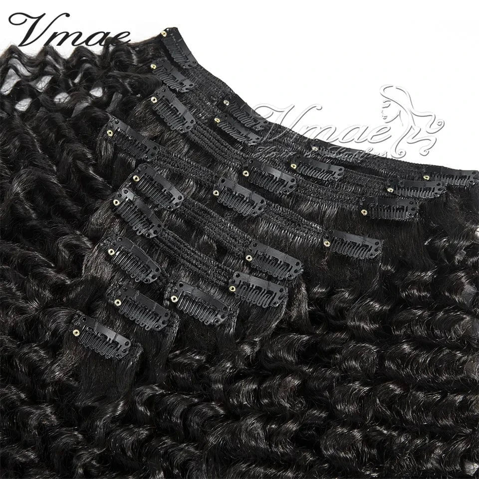Vmae Virgin Mongolian 100g 120g 140g Natural Black Clip Ins 4A 4B 4C Afro Kinky Curly Clip In Hair Extensions for Black Women