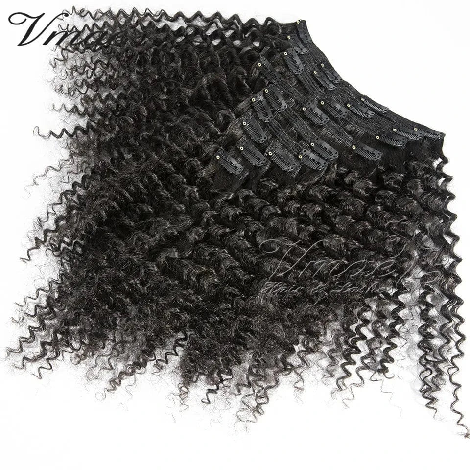 Vmae Virgin Mongolian 100g 120g 140g Natural Black Clip Ins 4A 4B 4C Afro Kinky Curly Clip In Hair Extensions for Black Women