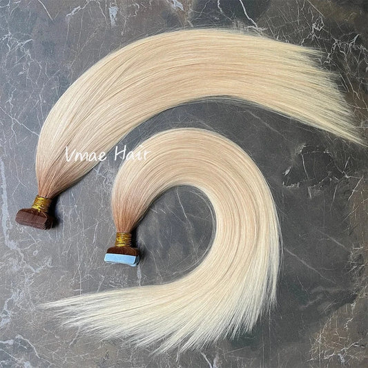 Vmae Virgin Russian Raw Hair Straight Remy Raw Dark Rooted Ombre 613 Blonde Tape In Hair Extensions 100Human Hair