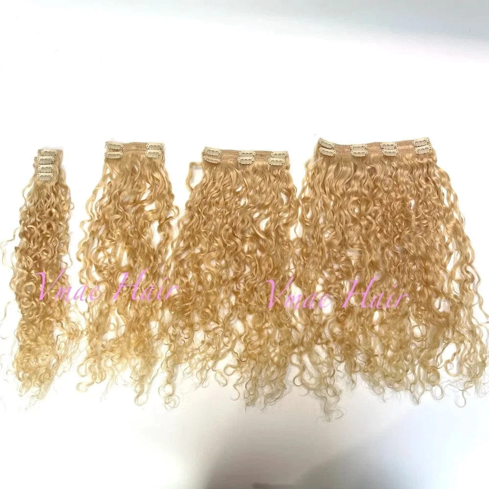 VMAE Wholesale Russian Raw Cuticle Aligned 613 Blonde 3B 3C Deep Curly Virgin Hair Clip In Extensions 100human Hair