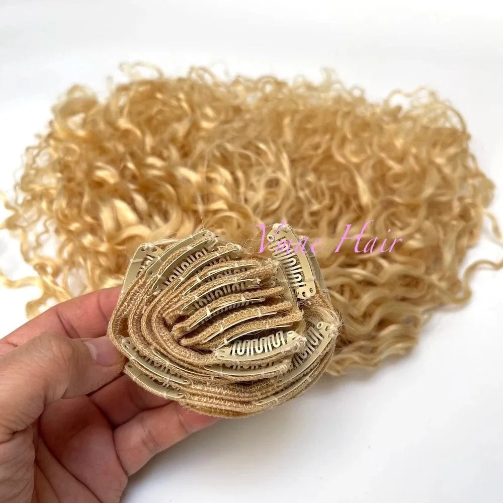 VMAE Wholesale Russian Raw Cuticle Aligned 613 Blonde 3B 3C Deep Curly Virgin Hair Clip In Extensions 100human Hair