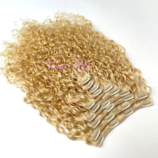 VMAE Wholesale Russian Raw Cuticle Aligned 613 Blonde 3B 3C Deep Curly Virgin Hair Clip In Extensions 100human Hair