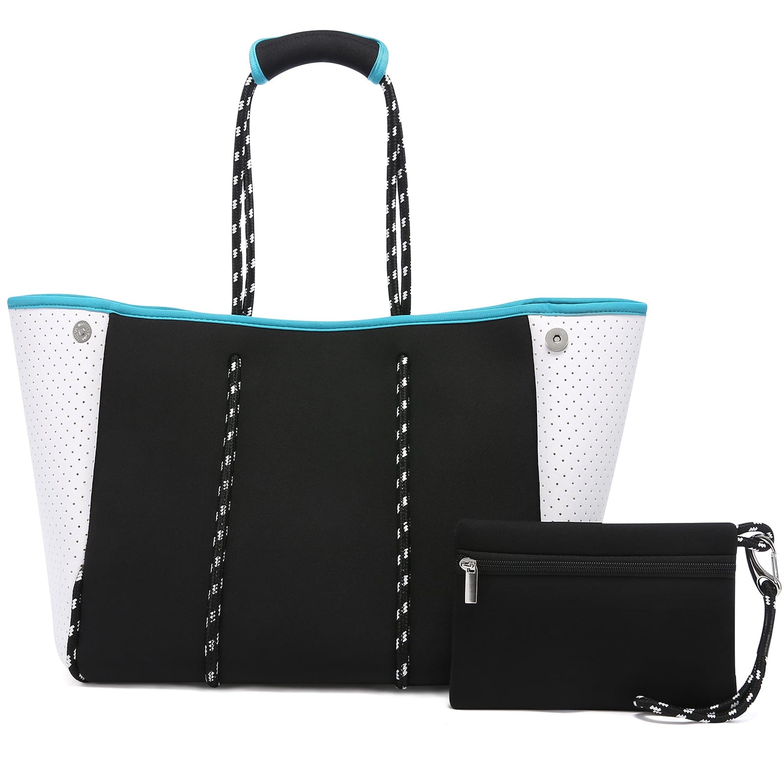 VYUB1841SU02M-black with white LOVEVOOK 2022 new arrival Large Multipurpose Shoulder Gym Poole Bag for Women with Small Purse 2 pcs Travel Tote beach Bags
