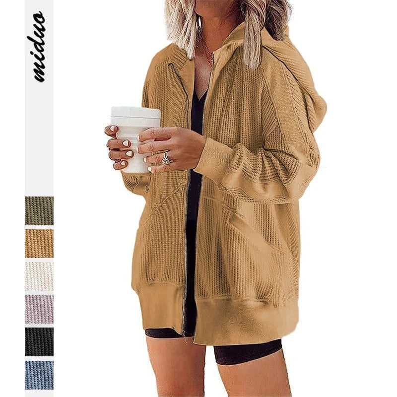 Waffle High Quality Fabric Black Wholesale Full Hoodies Zip Up Hoodie Manufacturer