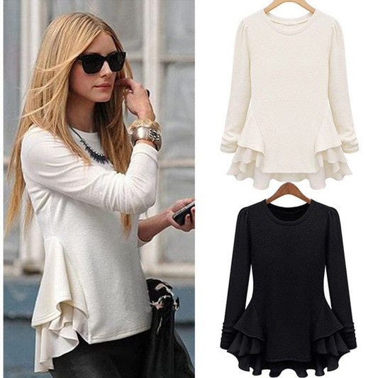 Walson Irregular Hem Scoop Neck Long Sleeve Tunics With Unbalanced Hem model Blouse 001510 clothing manufacturers