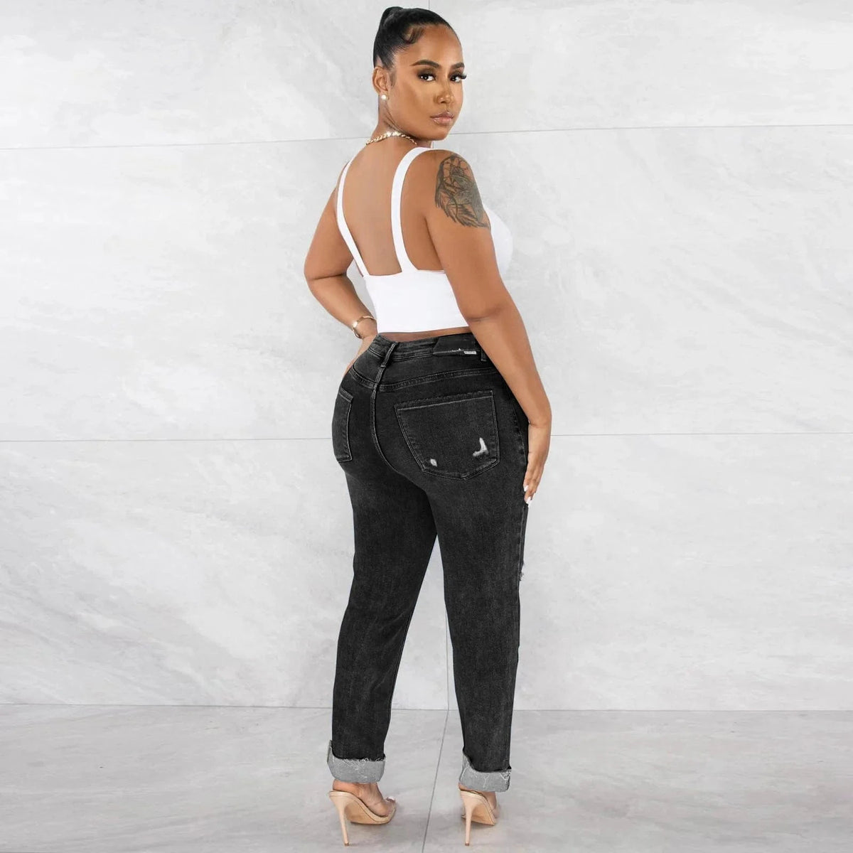 washing skinny denim pants women ripped diagonal buckle stretch denim jeans