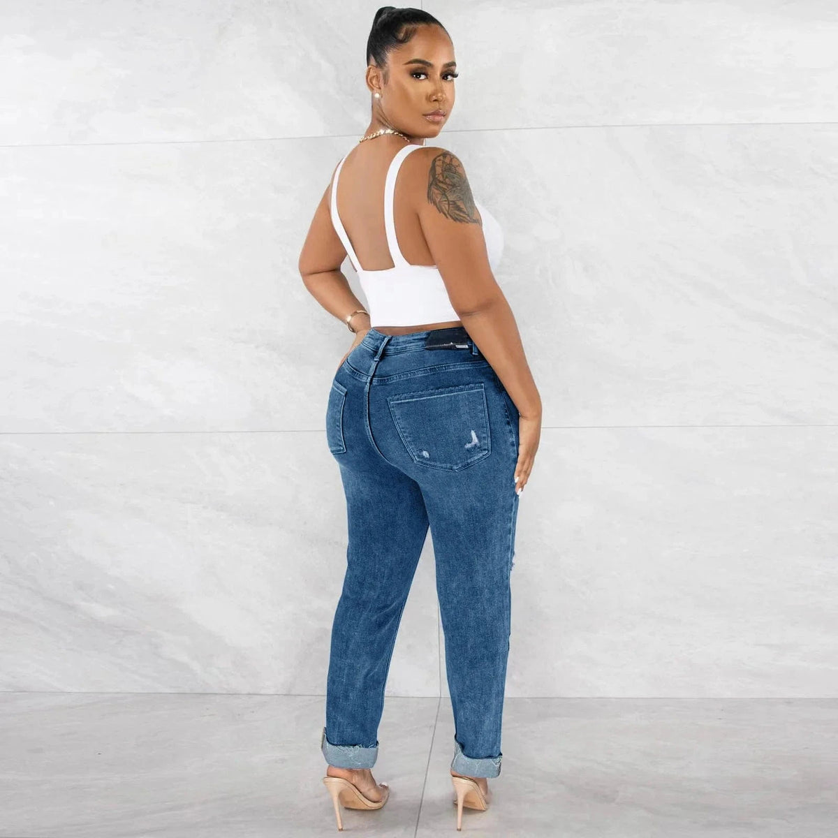 washing skinny denim pants women ripped diagonal buckle stretch denim jeans
