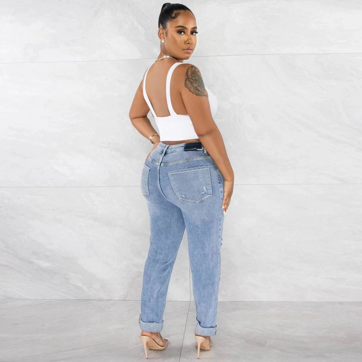 washing skinny denim pants women ripped diagonal buckle stretch denim jeans