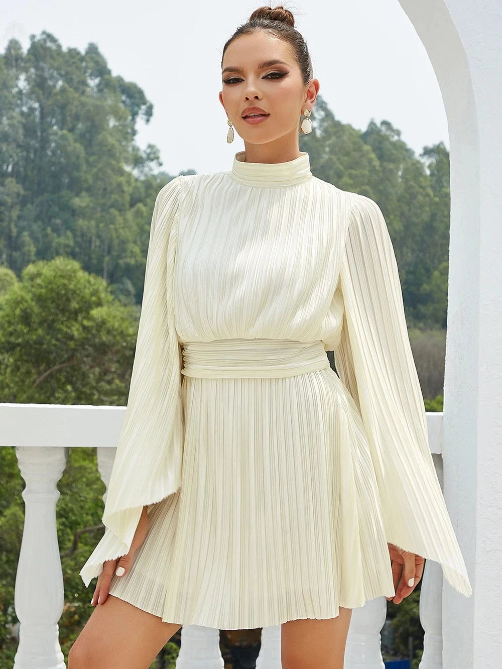 WBH0145 New Woman Dress Round Neck Long Sleeve Pleat Casual High Quality Evening Dresses Fashion Party Autumn Elegant Vestidos