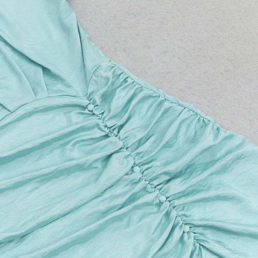 WBH0313 Fashion Evening Dress Single Shoulder Pleat Button High Quality Slim Party Vestidos Summer Daily Elegant Woman Dresses