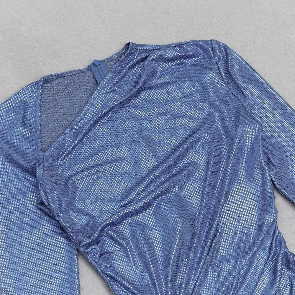 WBH0357 Wholesale Autumn Woman Dress Long Sleeve High Quality Party Elegant Vestidos Split Pleat Cocktail Solid Slim Outfits