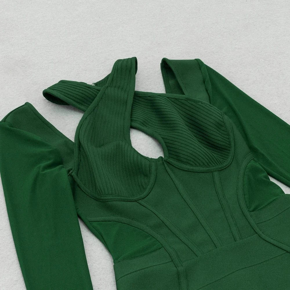 WDH0025 New Sexy Bandage Dress Halter Hollow out Long Sleeve Casual Party Evening Dresses 2023 Autumn Gauze Vestidos for Woman