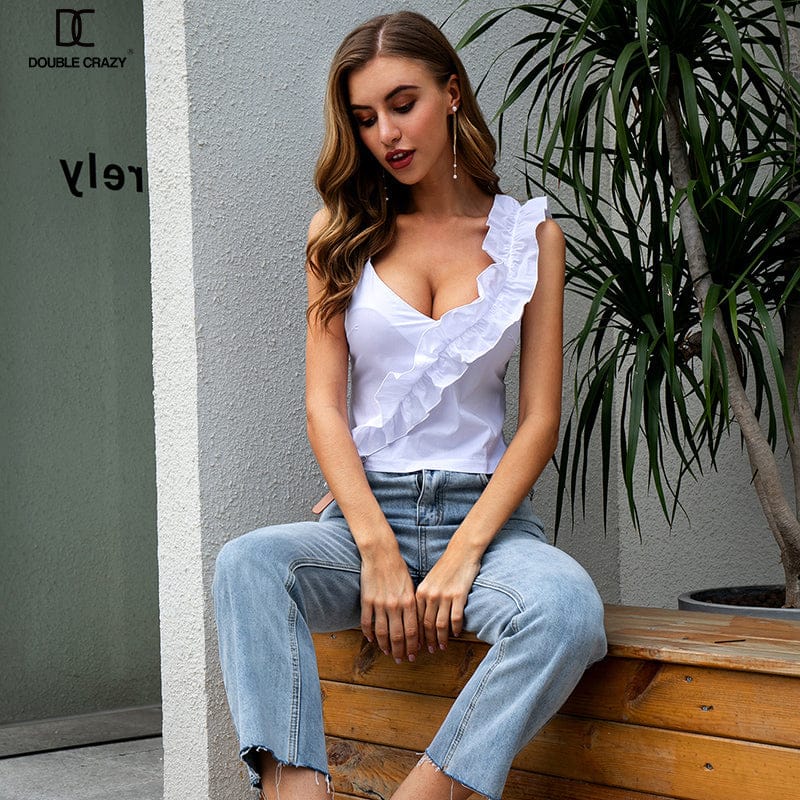 Weixin Stock Womens Clothing Ruffle White Casual Women Tops