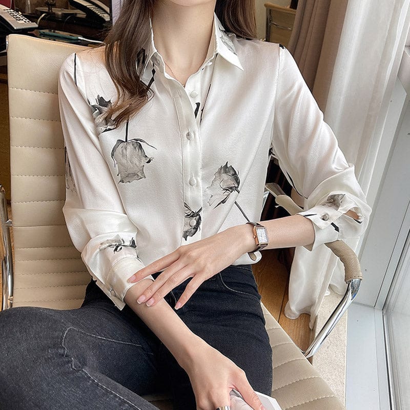 Whit Slim Print Shirt Women Turn Down Collar Long Sleeve Blouse Shirts Ladies 2022 Autumn