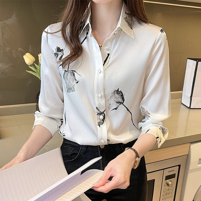 Whit Slim Print Shirt Women Turn Down Collar Long Sleeve Blouse Shirts Ladies 2022 Autumn