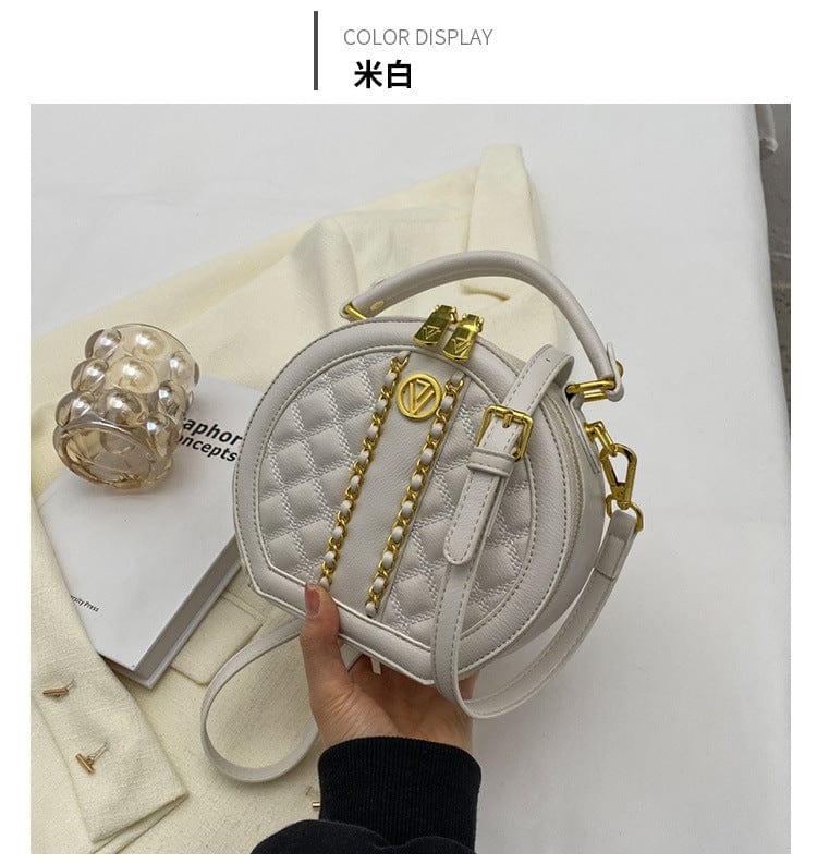 White 2022 New design round bag leisure women hand bags quilted leather crossbody single shoulder bag fashion ladies purse handbags