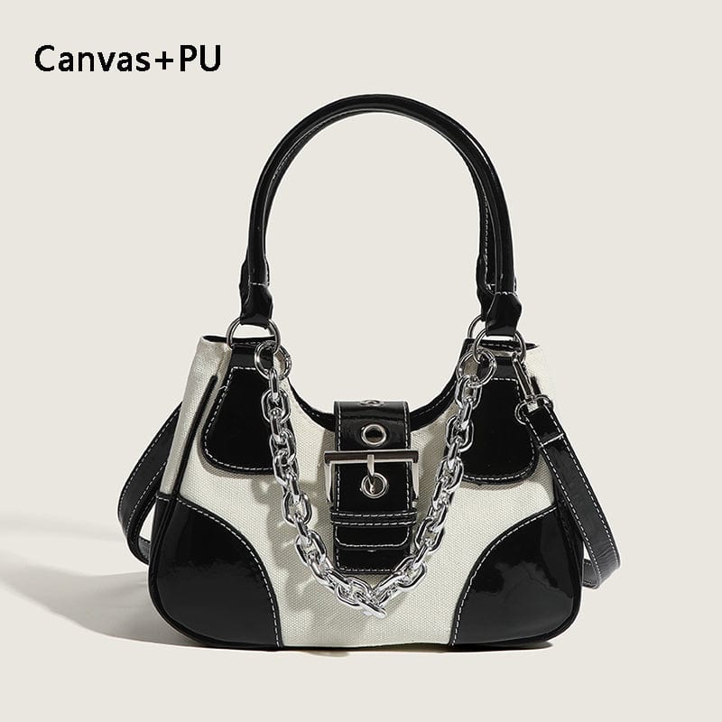 White 2023 Designer Lady Splice Shoulder Messenger Bag Canvas and Leather Crossbody Bag Chains Purses and Handbags Luxury Women